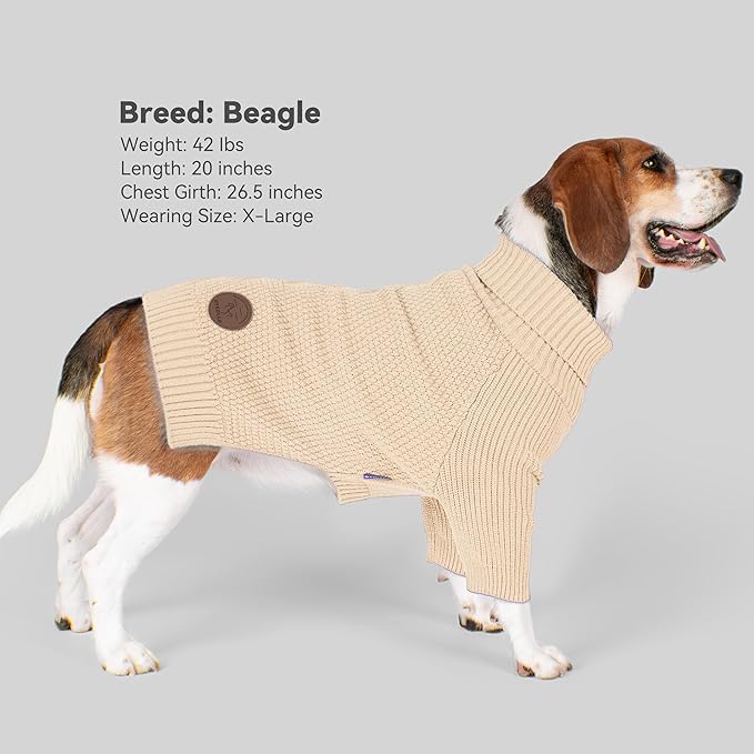 cyeollo 4XL Dog Sweater,Pullover Turtleneck for Giant Dogs Classic Knitwear Fall Winter Cold Weather Dog Clothes Warm Pet Apparel Large Big Dogs Sweaters Male&Female, Beige XXXXL