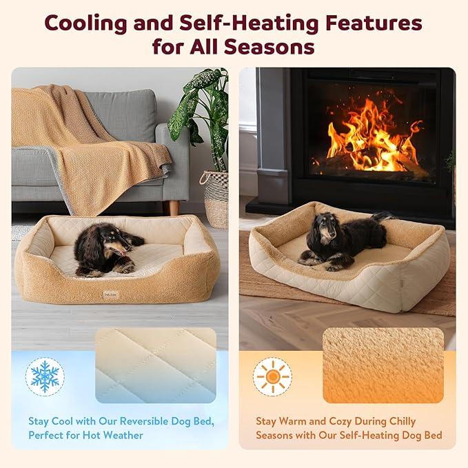 Cooling Orthopedic Dog Bed Medium Size Dogs - Memory Foam for Joint Pain & Arthritis, Comfort Pet Bed w/Washable Removable Cover & Waterproof Liner, Dog Couch w/Raised Bolster & Non-Slip Base