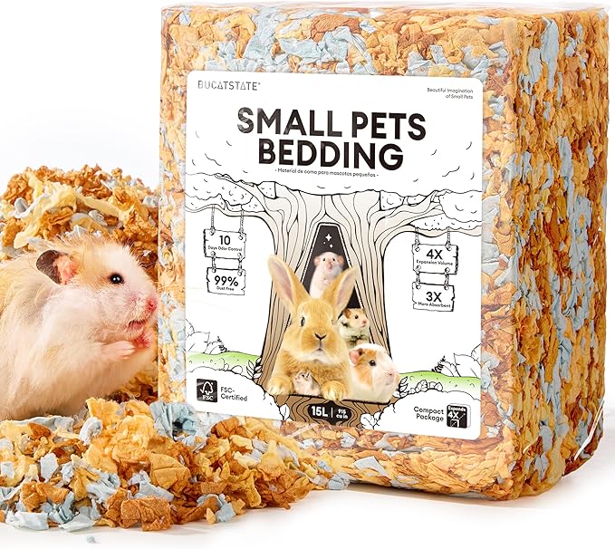 BUCATSTATE Hamster Bedding 15L, Truly 99% Dust-Free Small Animal Paper Bedding Odor Control, Cozy Hamster Litter for Rabbit Rat Syrian Dwarf Hamsters Gerbils (Harvest Sunset)