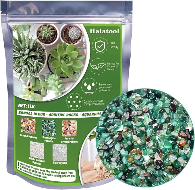 Halatool 1LB Green Agate Aquarium Gravel, 0.35"-0.6" Landscaping Pebbles | Polished, Safe, Fish Tank Gravel for Fish Tanks, Succulents, Plant Top Dressing, Fairy Gardens, Vase Filler, Home Decor