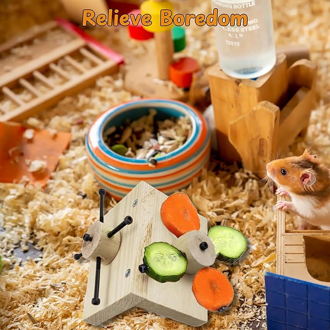 Mouse Rat Enrichment Toys, Rat Foraging Toy, Rat Toys for Pet Rats in Cage, Guinea Pig Treats Feeder, Food Dispenser for Rodents Mouse Syrian Hamster Gerbil Bunny, Puzzle Accessories (S, Wood)