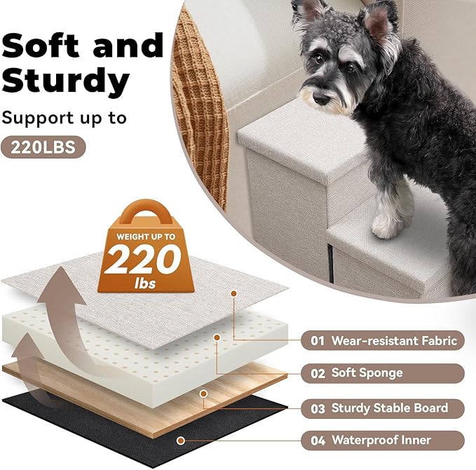 Zerbuger Dog Stairs with Condo 23" H, 4-Step Wider Folding Storage Pet Stairs Gift for Small/Medium/Large Old Dogs Cats, Dog Steps for High Beds Window, Ramp for Climbing Car Up to 200 lbs, Beige