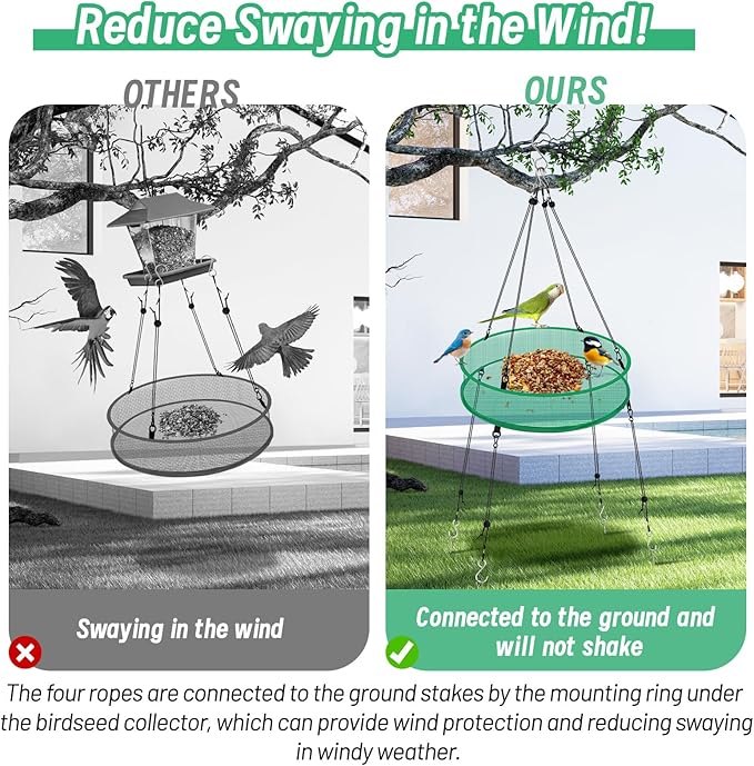 2 Pcs Bird Seed Catcher for Outdoor Feeders, 20" Hanging Bird Feeder Seed Catcher Platform with Adjustable Hanging Hoop for Hummingbird Bee Feeder Outdoor Garden Backyard Accessories(Green)
