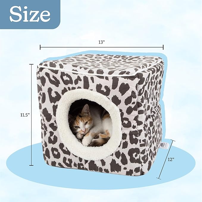 Cat House - Indoor Bed with Removable Foam Cushion - Cat Cave for Puppies, Rabbits, Guinea Pigs, and Other Small Animals by PETMAKER (Animal Print)