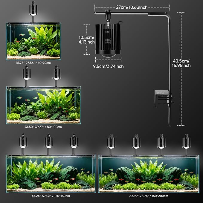 fishkeeper Clip On Aquarium Stream Light with 24/7 Mode(36W) | Fish Tank Light with Timer, DIY 3 Colors 10 Brightness, Full Spectrum Aquarium Light with Clamp for Freshwater Plants