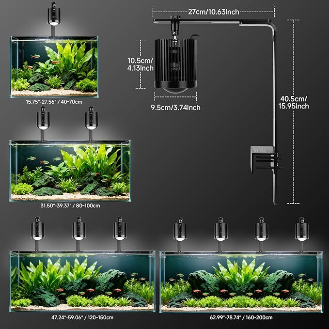 fishkeeper Clip On Aquarium Light, 24/7 Fish Tank Light with Timer, DIY 3 Colors & 10 Brightness Full Spectrum Aquarium LED Lights with Adjustable Metal Clamp for Freshwater Plants Fish Tanks (60W)