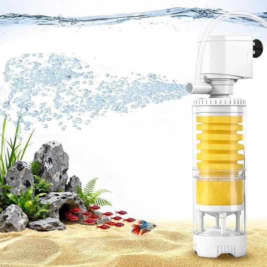 Fish Tank Filters for 10-20 Gallon Tank, 4-in-1 Aquarium Filter with Multi-Layer Filtration, Adjustable Oxygenation & Wavemaker, Impurity Separation
