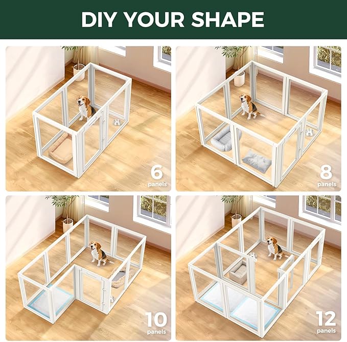 FXW AuraSpace Acrylic Indoor Dog Playpen for Medium Dogs, 35 Inch 6 Panels, White