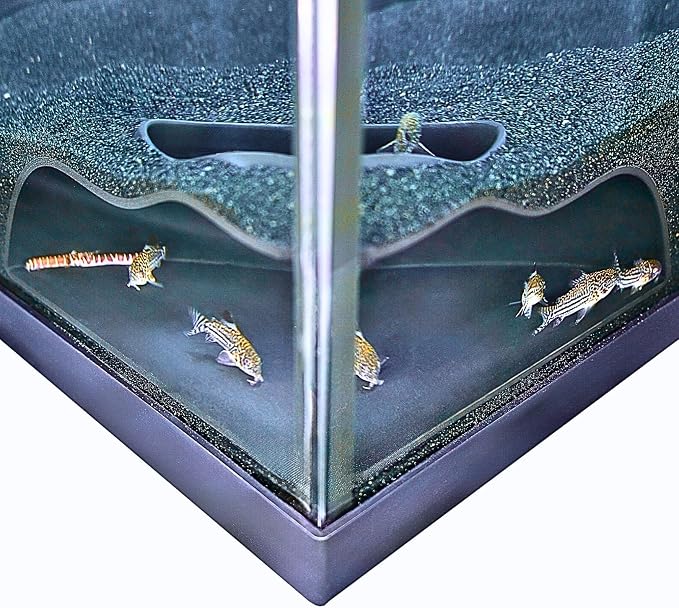 Aquarium Underground Corner Cave Natural Curve | Viewing Fish & Shrimp Under Gravel Tunnel | Fish Tank Decor Decoration Hideout Perfect for Corydora Catfish, Kuhli Loach, Pleco