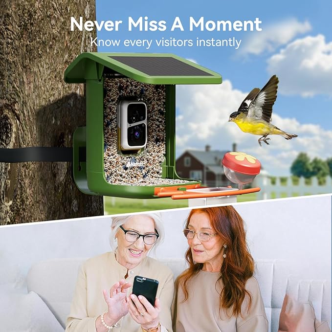 Bird Feeder with Camera, Support 2.4GHz/5GHz, 2K Live Steam for Outdoor, 1.8L Large Capacity, AI Identify Auto Capture Videos, Camera Bird Feeders for Outside, Ideal Gift for Mothers Day (Green)
