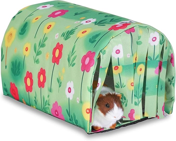 IBWell Guinea Pig Hideout Tunnel with Curtains Cute Floral Bunny Hideaway for Cage Accessories Washable Soft Hedgehog Hides and Houses