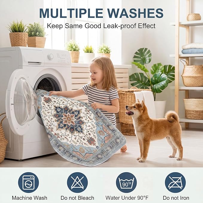 Washable Pee Pads for Dogs,Great Urine Absorbent Reusable Puppy Training Pads,Waterproof,Leak-Proof & Non-Slip Potty Pads for Whelping,Crate，Playpen，Bed.(Green Floral Flat, 24" x48")