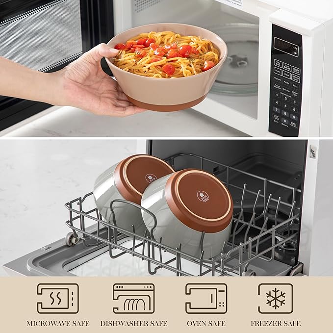 MALACASA Soup Bowls, Ceramic Salad Bowls Set of 4, 36oz Ceramic Bowls for Ramen, Cereal, Fruit and Pho, Microwave & Dishwasher Safe, Speckled Deep Bowls, Multicolor
