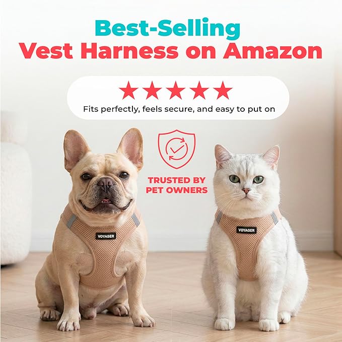 Best Pet Supplies Voyager Step-in Air Harness - All Weather Mesh, Reflective, No Pull Harness for Dogs, Cats - Secure with Hook & Loop Fastener, Buckle, Double D-Rings - Khaki, XXXS