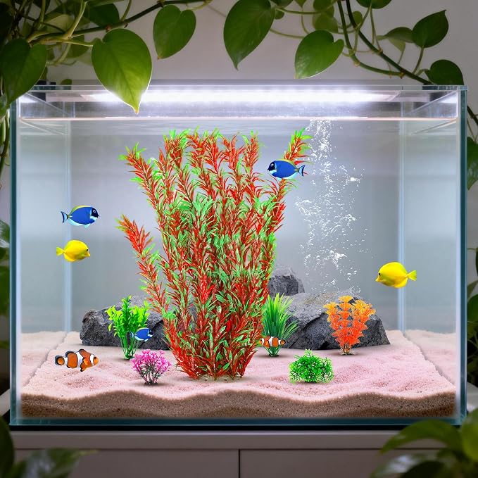 CousDUoBe 21 Inch Aquarium Plants Set Tall Fish Tank Plants – Realistic Artificial Fish Tank Decorations (1 Pcs Large Green Fish Tank Plants, 5 Pcs Small Plants)