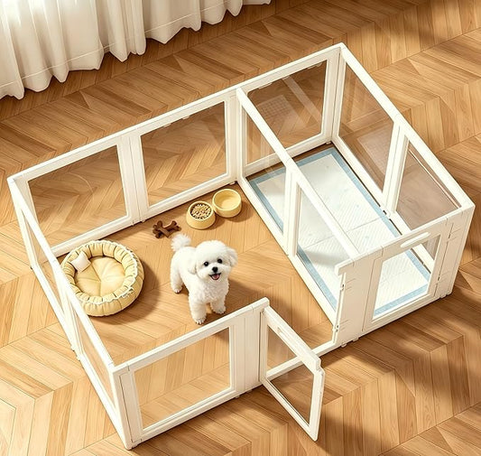 EVERFRONT Clear Acrylic Plastic Dog Playpen - Clear Dog Play Pen - Easy Assemble Acrylic Dog Playpen - Puppy Playpen, Small Animal Playpen, Dog Play Pen Indoors (White, 23.6", 12PCS Divider)