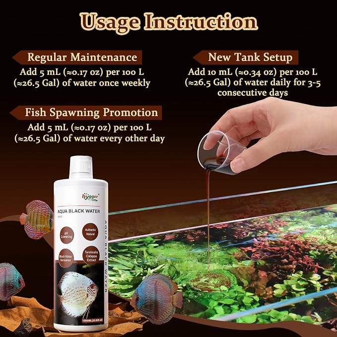 hygger Blackwater Aquarium Conditioner, Humic & Tannins for Tropical Tanks | Natural Blackwater Formula, Olive Leaf Extract, Humic Acids and Tannins, Supporting Soft Water for Freshwater, Ph Down