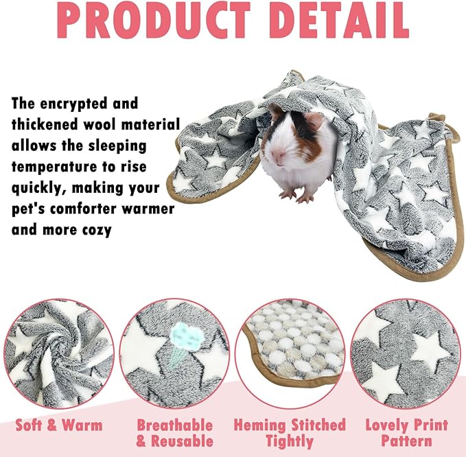 PINVNBY 6 PCS Guinea Pig Blankets Soft Fleece Bedding for Guinea Pigs Cage Washable & Reusable Small Animal Sleep Mat Pad for Hamster Ferret Chinchilla Hedgehog (24 x 16 Inch)