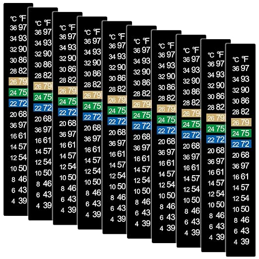 10 Pcs Aquarium Thermometer Strip Adhesive Temperature Strips Horizontal Stick On Thermometer Strip Digital Display Sticker for Fish Tank Brewing Wine Beer Aquariums Fermenting 39-97℉ (4-36℃)