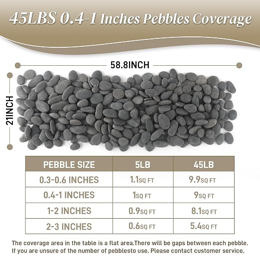 Quibbay 45 LB Mexican Beach Pebbles, 0.4-1 Inch Natural Unpolished Bulk Rocks, Decorative River Rocks for Landscaping Garden Paving Plant, Rocks for Walkways and Outdoor Decorative Stone, Grey