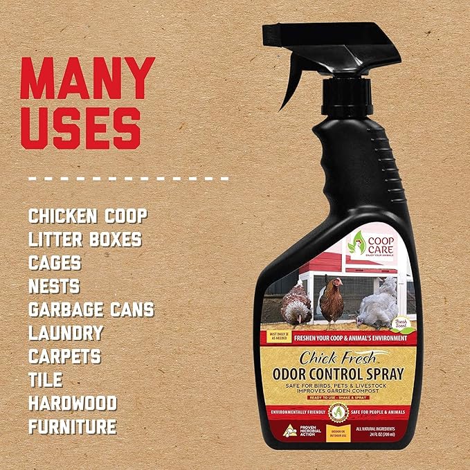 Chick Fresh - Odor Control Spray for Backyard Chickens. Eliminate Chicken Coop, Brooder, Nest Boxes, Hen Houses, Rabbit Hutches Odor & More! 24 oz Spray Bottle (2 Pack)