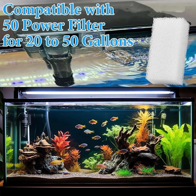 Threlaco 6 Pcs Foam Filter Insert Compatible with Aquaclear Aquarium Filter Replacement Media for Filtering and Keeping Aquariums Clear (Compatible with Aquaclear 50)