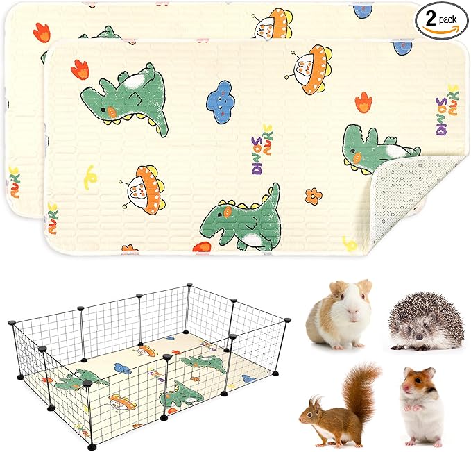 UPINS 2-Piece Guinea Pig Pee Pads, 47 X24 Inches Guinea Pig Cage Liner Reusable Guinea Pig Mat for Small Animals Hamster Rabbit Squirrel