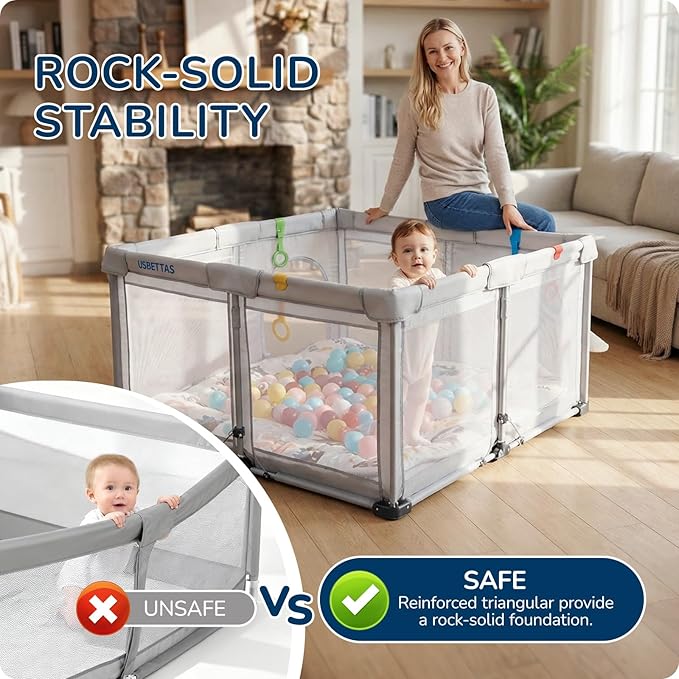 Foldable Baby Playpen, 1-Minute Setup, Lightweight Portable Playpen with Carry Bag, 59"x71" Indoor Outdoor Safty Play Yard for Babies & Toddlers, Light Gray