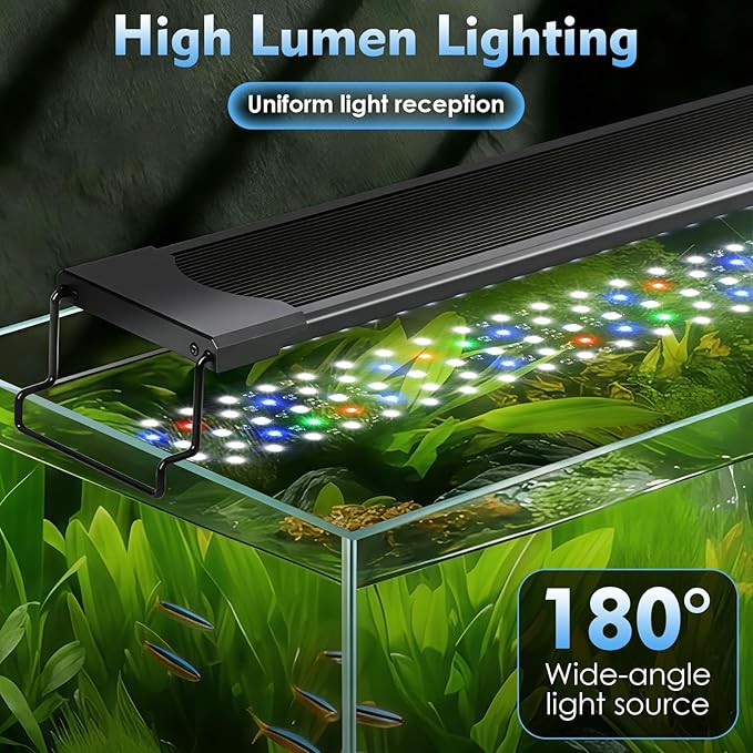 AQQA LED Aquarium Light 48W for 32-40 Inch Fish Tank, 24/7 Mode&DIY Mode Full Spectrum Fish Tank Light, IP68 Waterproof High Lumen Aquarium Plant Light, Adjustable Brightness/Timer, Memory Function