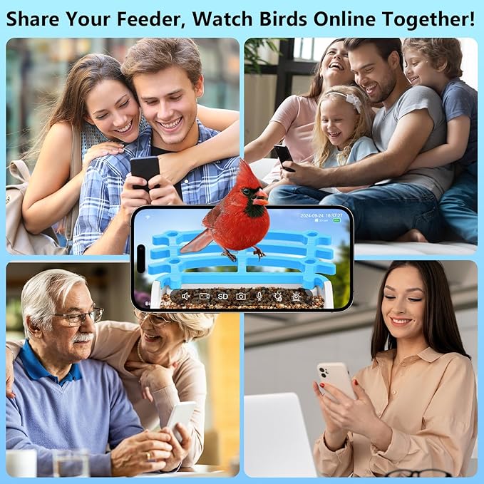 Smart Bird Feeder with Camera, AI Bird Species Identification Solar Powered Panel, 2.5k HD Video Bird House with Camera for Outside Garden, Ideal Gifts for Lover, Valentine's Day, Blue
