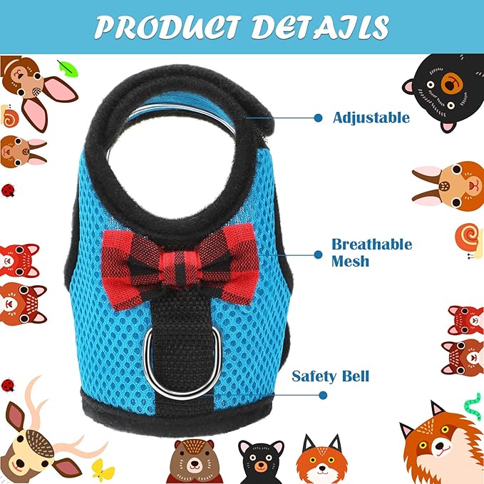 SATINIOR 2 Pieces Guinea Pig Bunny Harness Soft Mesh Hamster Rat Leash with Safe Bell, Ferret Pig Clothes and Leash Set for Hamster Ferrets Rats Bunny Guinea Chinchilla Teacup Chihuahua(M,Blue, Black)