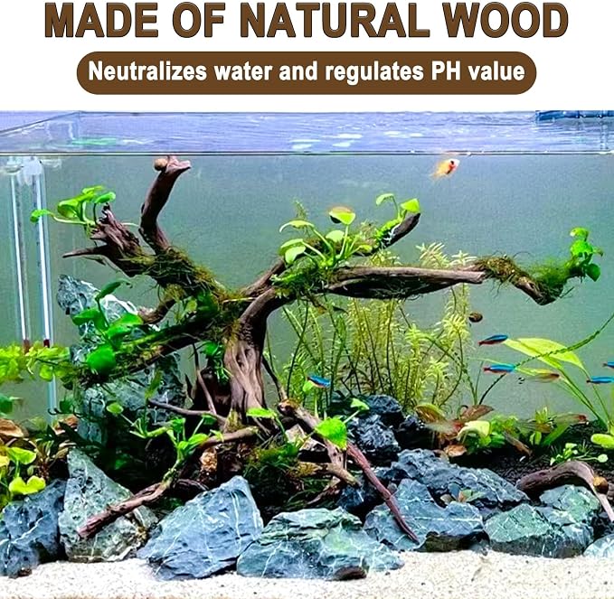 kathson 4Pcs Aquarium Driftwood, 4"-7" Small Natural Wood Driftwood Tree Fish Tank Decoration Assorted Branches Ornament for Fish, Shrimp, Aquatic Animals Play