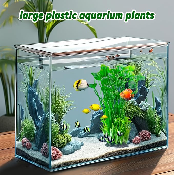 kathson Large Plastic Aquarium Plants,2 Pcs Tall Fish Tank Plants Decor Artificial Seaweed Water Plant Ornament Freshwater and Saltwater Extra Large Aquarium Plant Decorations for Small Tanks