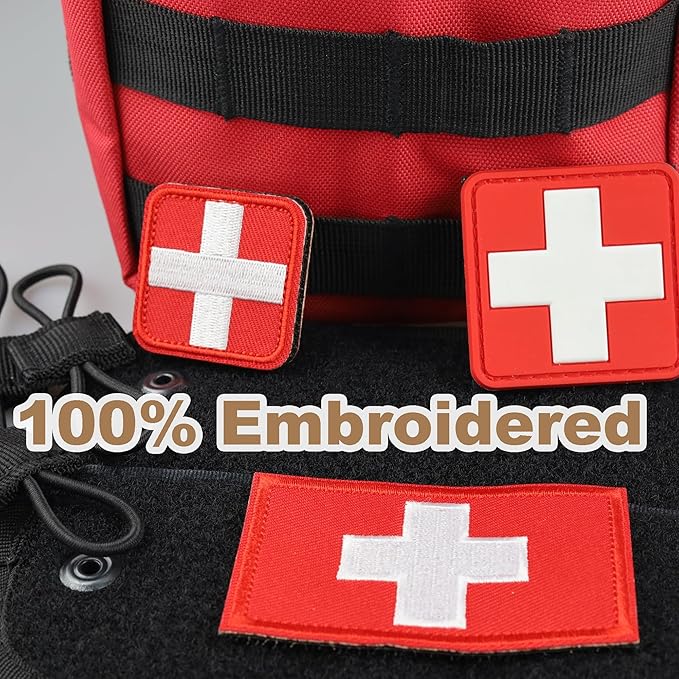 2 PCS First Aid Kit Patch, Medic Red Cross Patch Tactical Medical Patches for Packs Military Bags Backpacks Clothings Jackets Hats Pet Harness (Embroidered, 3x2 in)