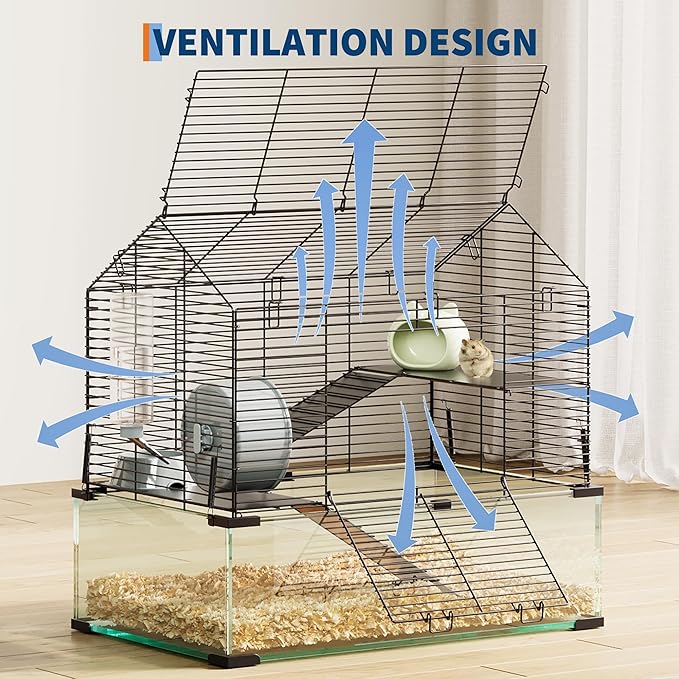 Hamster Cage Starter Kits, Guinea Pig Cage with 3-Layer Platform,Wheel,Water Bottle, Hideout,Bowl Accessories, Pet Rat Cage for Chinchillas, Hedgehog, Syrian, Gerbil-Chew Proof Metal