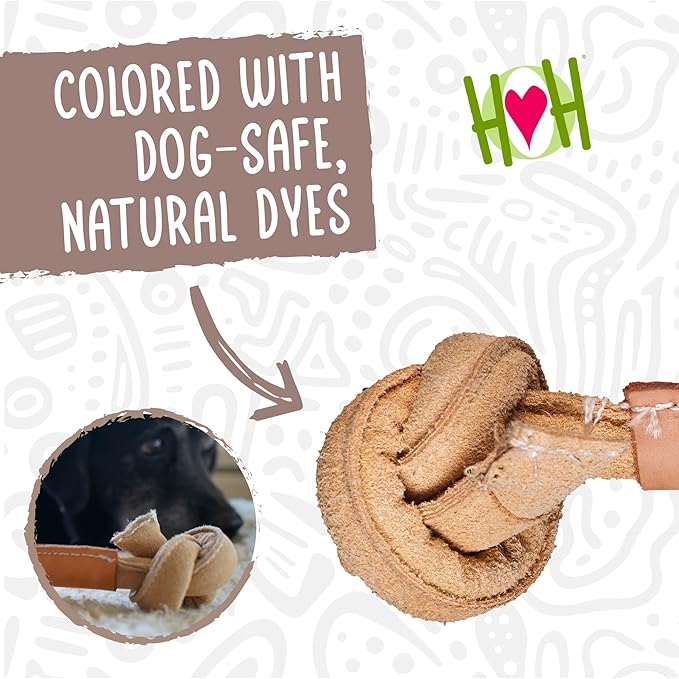 HuggleHounds Huggle-Hide Knotted Bone - Leather Dog Toys for Aggressive Chewers, Interactive for Small or Large Breeds, Tough & Durable - Leather Bone, Small