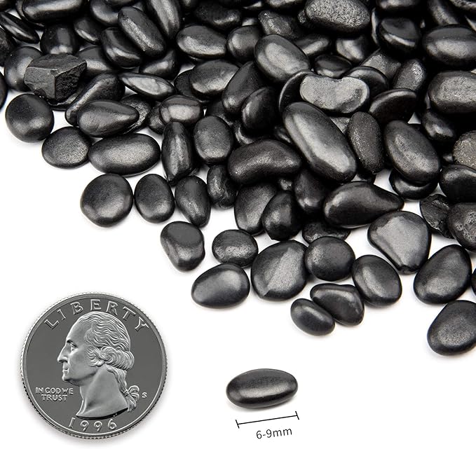 Black Small Decorative Pebbles - Gravel River Rock,Natural Polished Decorative Stones 3/8" Gravel Size,Pebbles Gravel for Bamboo Plants,Succulent,Home Decor,Landscaping,Vase Fillers and More.