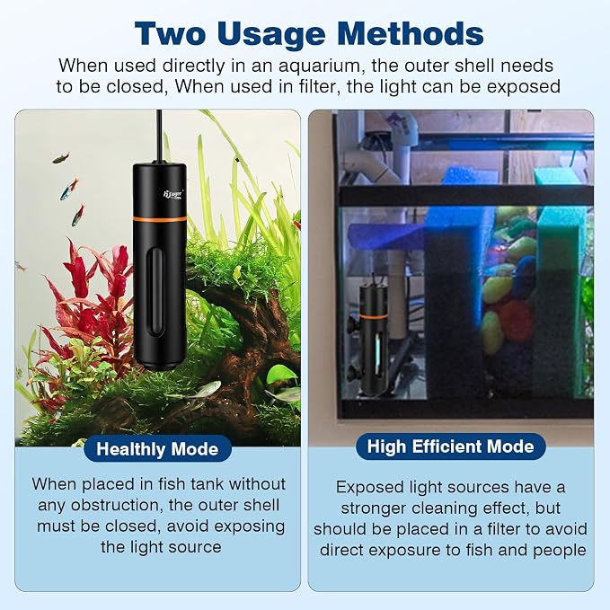 hygger 11W Aquarium U-V Light with Timer, 360° Protective Shield Clean Lamp for Green Water & Algae, Amphibian Small U-V Light for 60-180 Gal Freshwater & Saltwater Fish Tanks