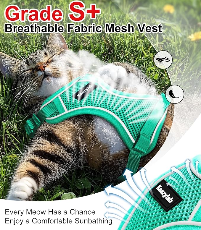 Cat Harness and Leash for Walking Escape Proof Soft Adjustable Cat Leash Breathable Comfortable Vest Easy to Wear Kitten Harness for Outdoor Travel (Emerald, XS (4-6lb))
