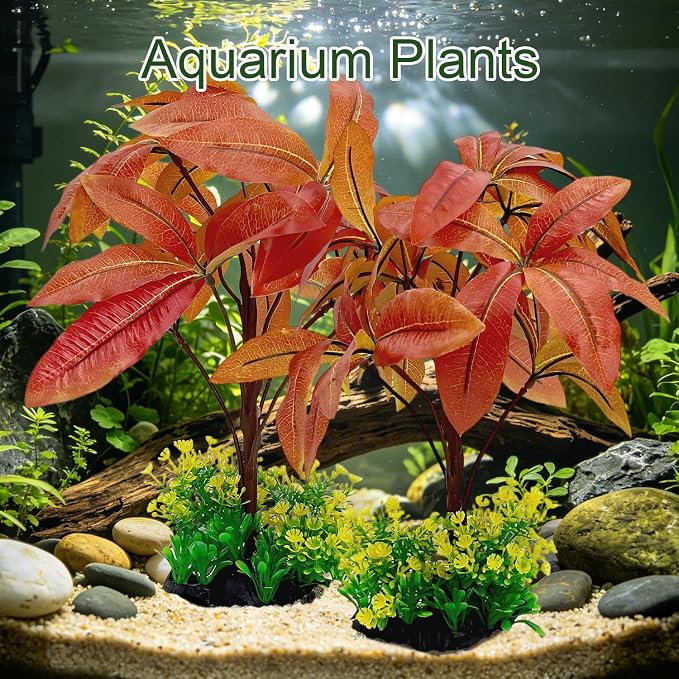 Silk Aquarium Plants 2-Pack 11.8" Tall | Soft Silk Plants for Fish Tank, Artificial Decoration for Fish Habitats, Safe for All Fish (Red)