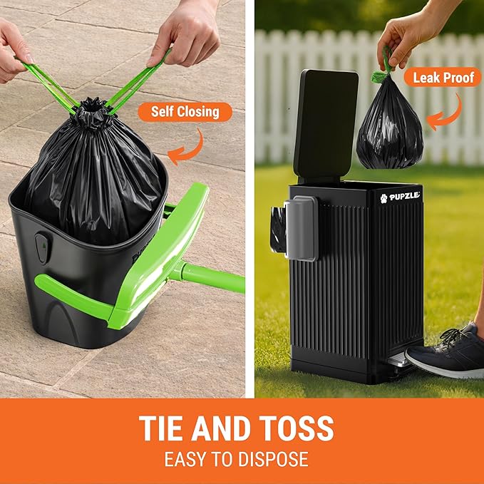 Pupzle Dry & Wet Dog Pooper Scooper with Bag Attachment, 40" Long Handle Pooper Scooper for Large Dogs, Dog Poop Scoop for Yard, Large Capacity Swivel Bin and Rake, 75 Bags, Patent Pending