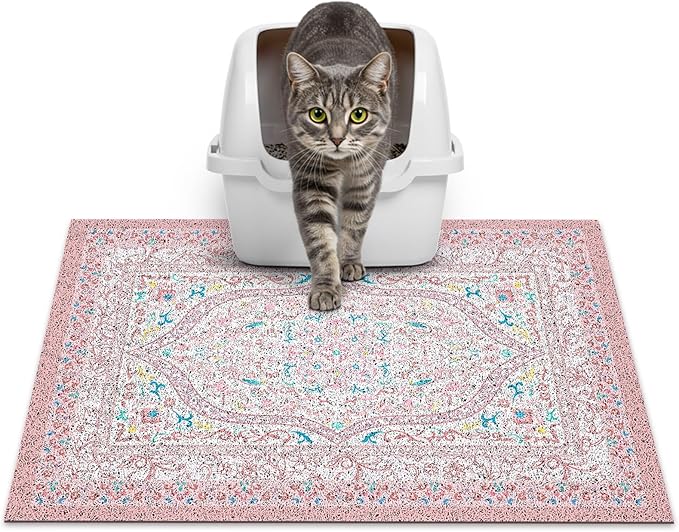 Glittme Cat Litter Mat with Non-Slip Bottom Litter Box Mat 24"X15" Litter Trapping Mat Easy to Clean Washable Cat Food Mat for Kitty,S