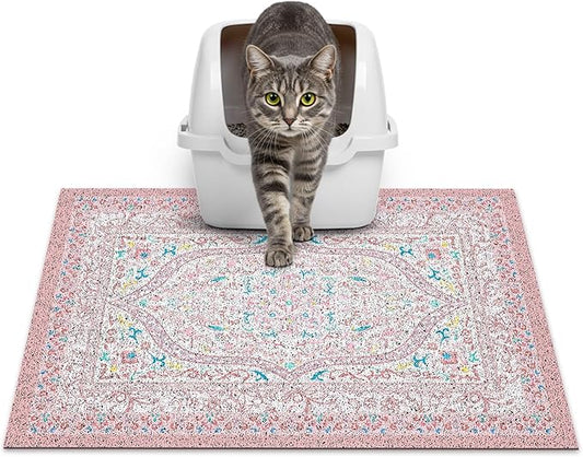 Glittme Cat Litter Mat with Non-Slip Bottom Litter Box Mat 24"X15" Litter Trapping Mat Easy to Clean Washable Cat Food Mat for Kitty,S
