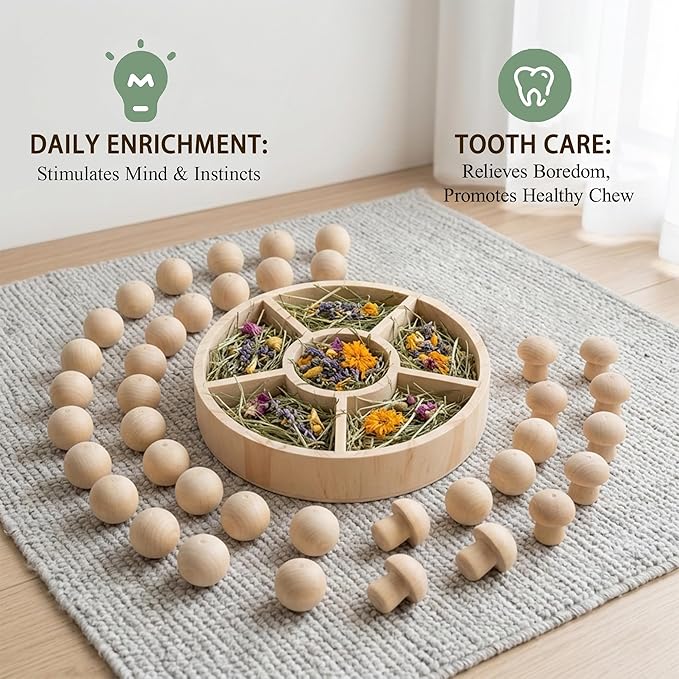 Bunny Foraging Toy, Natural Wood Rabbit Enrichment Toys for Boredom, Interactive Slow Feeder & Chew Toys for Rabbits, Hamsters, Chinchillas & Guinea Pigs