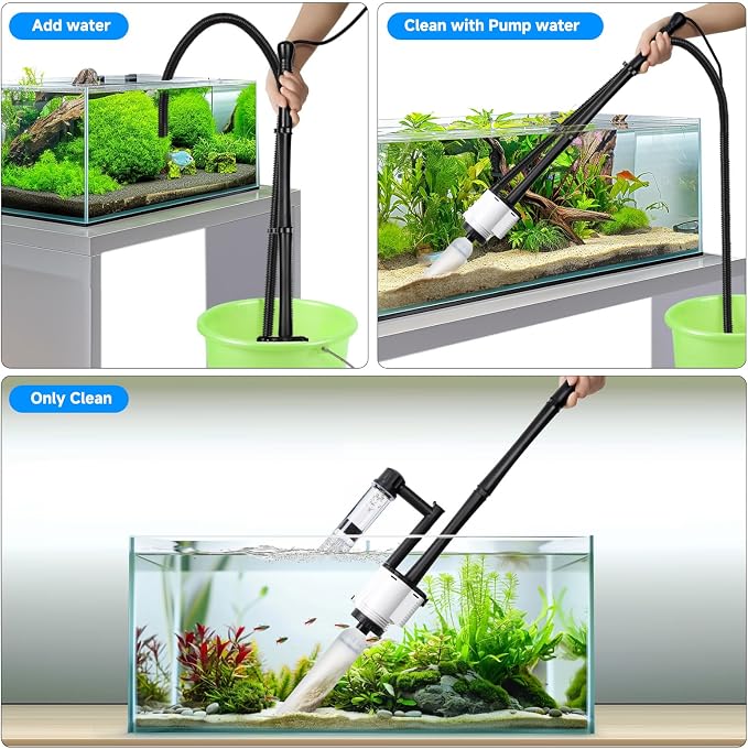 AQQA Electric Aquarium Gravel Cleaner, 8-in-1 Fish Tank Vacuum | Water Changer Sand Washer Algae Brush Turtle Shower Filter, Automatic Cleaning Kit for Freshwater Saltwater, 30W/480GPH