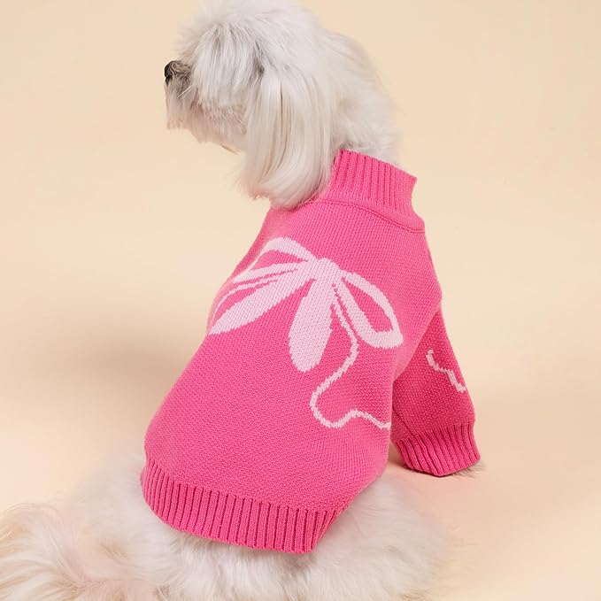 Fitwarm Bowknot Valentines Dog Sweater, Thermal Dog Winter Clothes for Small Dogs Girl, Charming Dog Valentines Outfit, Doggy Pullover Jumper, Holiday Pet Apparel, Pink, Large