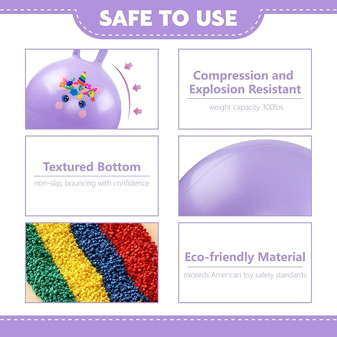 Hopper Ball, Unicorn Hopping Toys for Kids, 18 Inch Bouncy Ball with Handle, Purple Inflatable Bouncing Hoppity Hop Toys for Boys and Girls Gifts