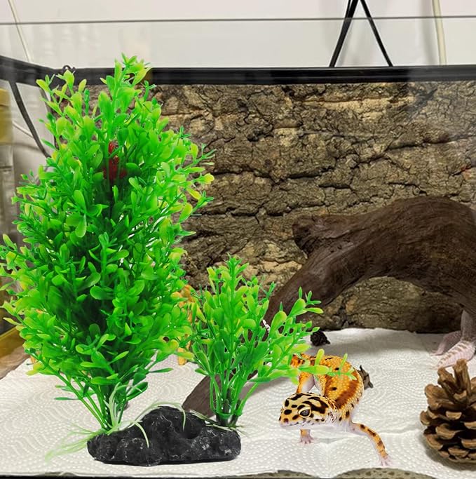 PINVNBY Artificial Aquarium Plants Decorations,Plastic Fish Tank Plant with Base Set Betta Fish Tank Accessories(Green)