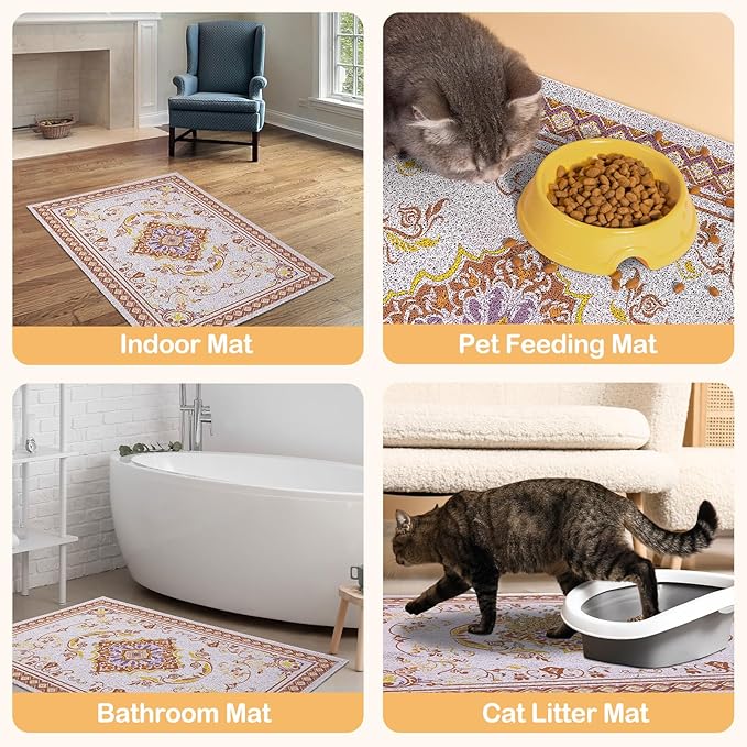 Glittme Cat Litter Mat with Non-Slip Bottom Litter Box Mat 40"X30" Litter Trapping Mat Easy to Clean Washable Cat Food Mat for Kitty,XL