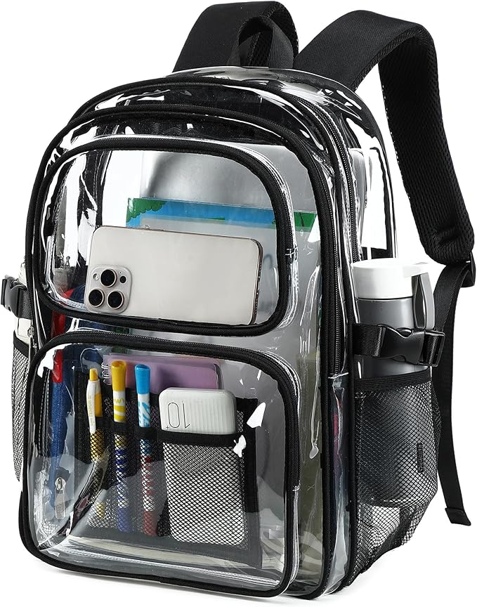 abshoo Large Heavy Duty Clear Backpack For School Bookbag Transparent Multi Pocket Backpacks (Black)